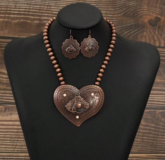 Horse Copper Necklace Set